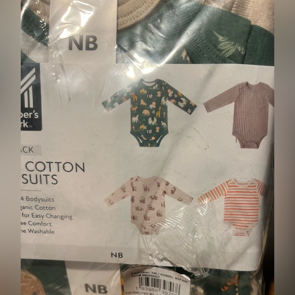 Member’s Mark Newborn Boy 4 Pc Long Sleeve 100% Organic Cotton Onesies Bodysuits